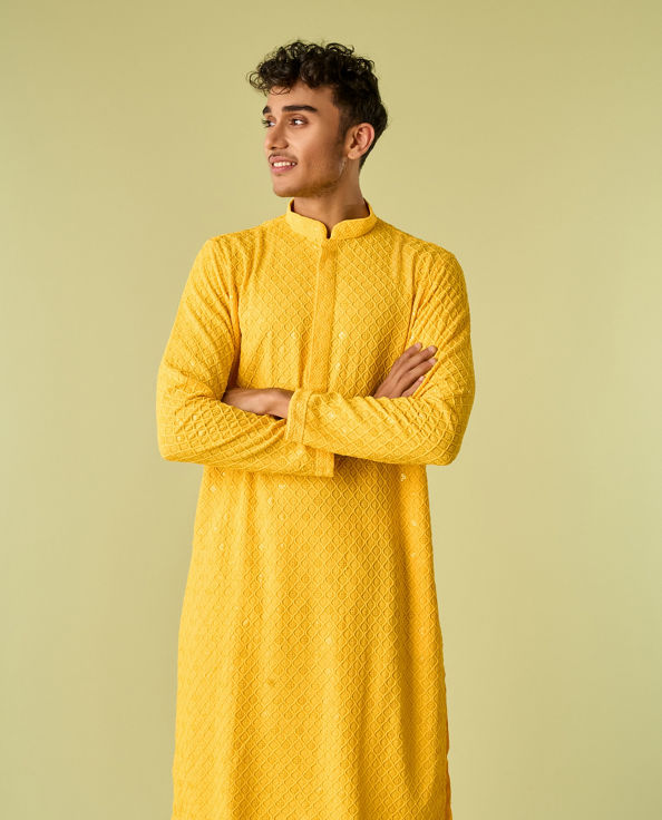 Diwas Men Mellow Yellow Traditional Kurta Pajama