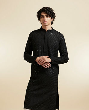 Diwas Men Viscose Black Kurta Pajama