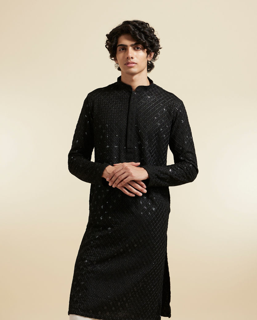 Diwas Men Viscose Black Kurta Pajama