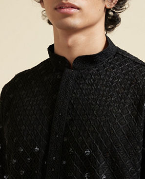 Diwas Men Viscose Black Kurta Pajama