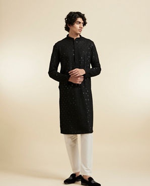 Diwas Men Viscose Black Kurta Pajama