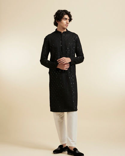 Diwas Men Viscose Black Kurta Pajama