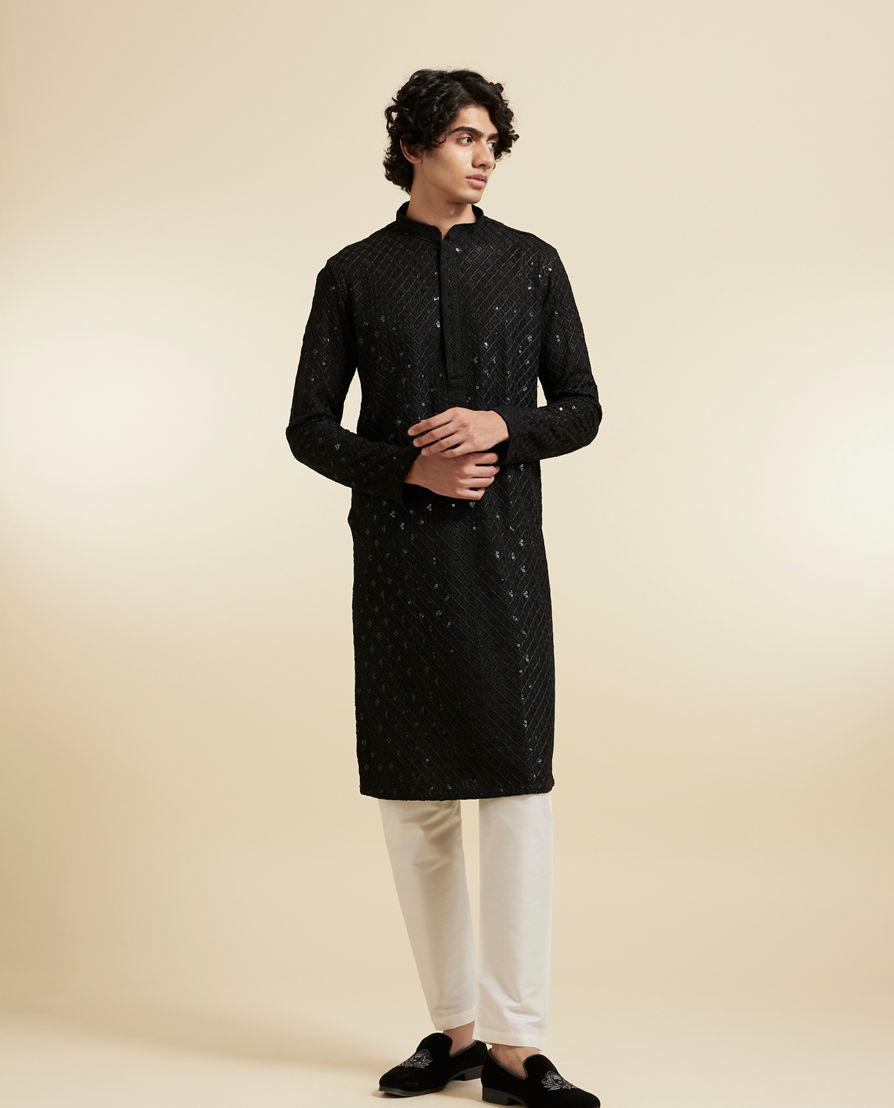 Diwas Men Viscose Black Kurta Pajama
