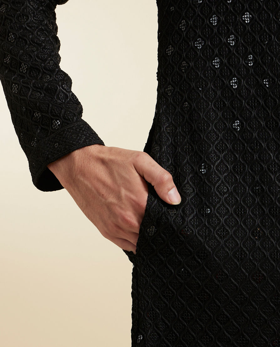 Diwas Men Viscose Black Kurta Pajama