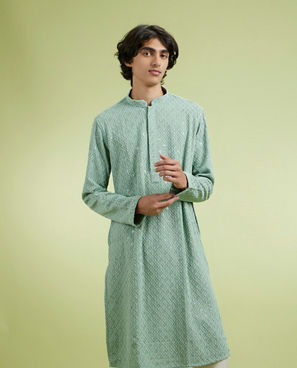 Diwas Men Elegant Mid Green Kurta Pajama