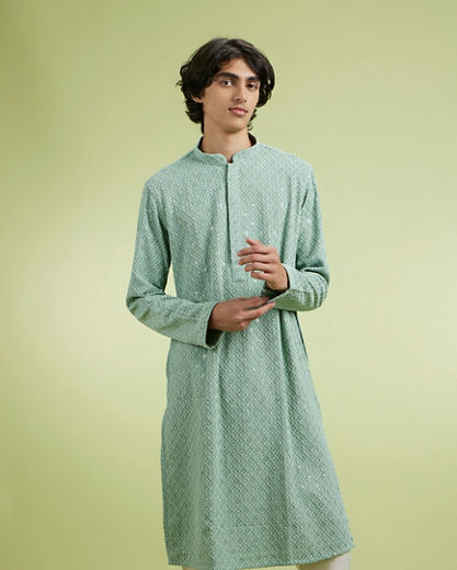 Diwas Men Elegant Mid Green Kurta Pajama