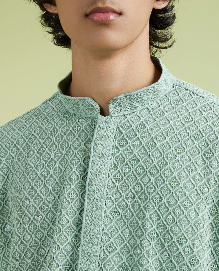 Diwas Men Elegant Mid Green Kurta Pajama