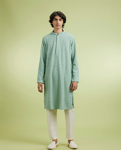 Diwas Men Elegant Mid Green Kurta Pajama