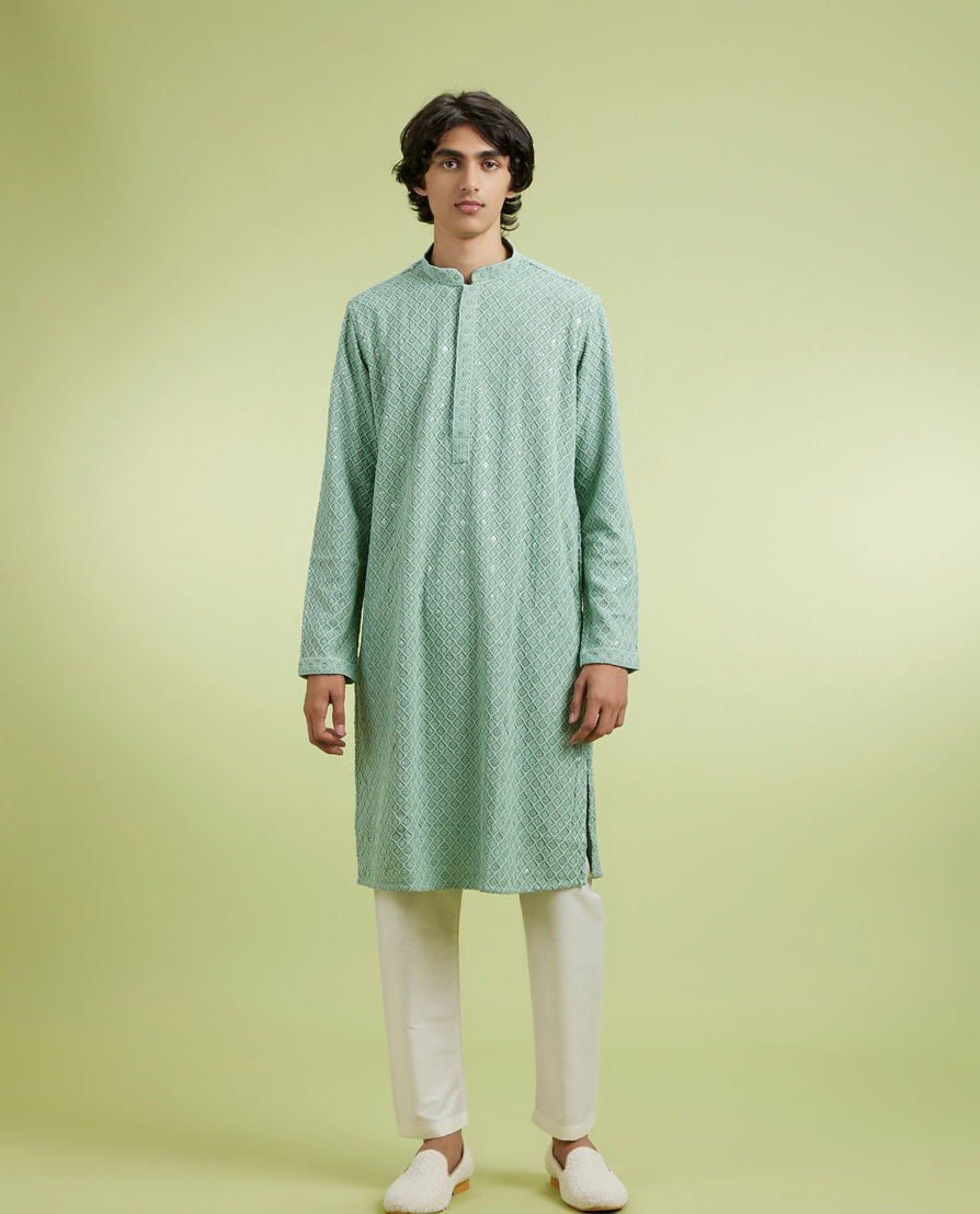 Diwas Men Elegant Mid Green Kurta Pajama