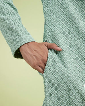 Diwas Men Elegant Mid Green Kurta Pajama