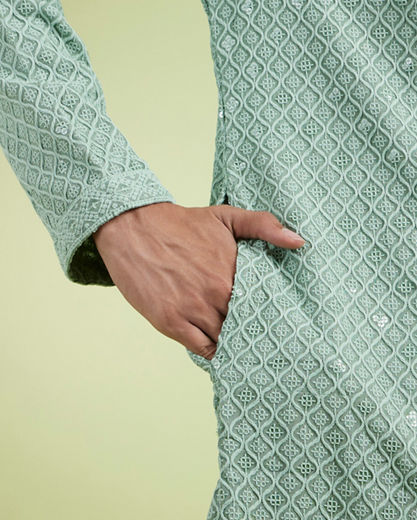 Diwas Men Elegant Mid Green Kurta Pajama