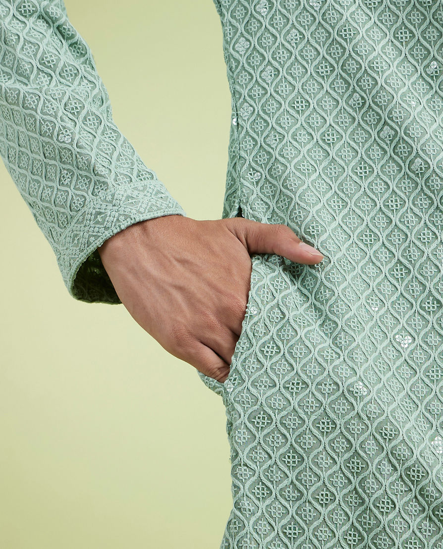 Diwas Men Elegant Mid Green Kurta Pajama
