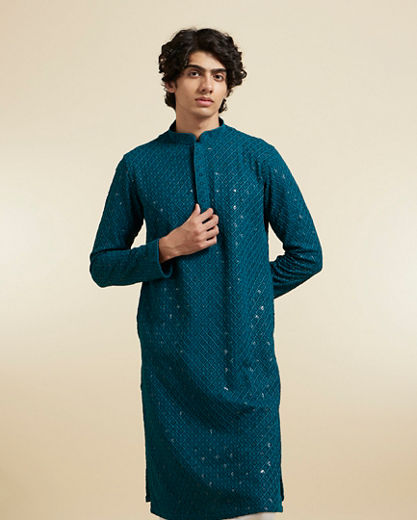 Diwas Men Teal Green Viscose Kurta Pajama