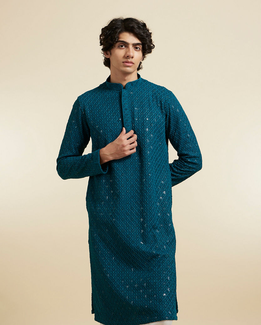 Diwas Men Teal Green Viscose Kurta Pajama