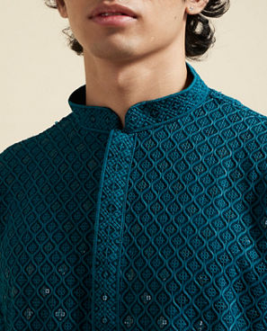 Diwas Men Teal Green Viscose Kurta Pajama