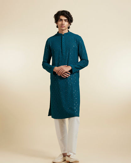 Diwas Men Teal Green Viscose Kurta Pajama