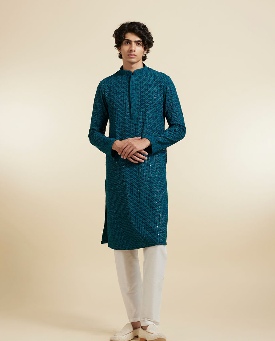 Diwas Men Teal Green Viscose Kurta Pajama