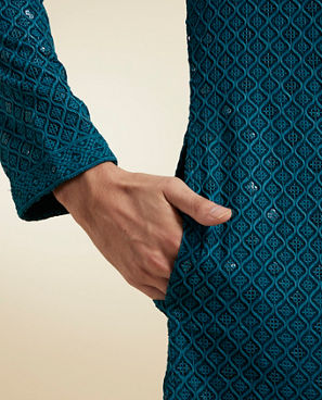 Diwas Men Teal Green Viscose Kurta Pajama