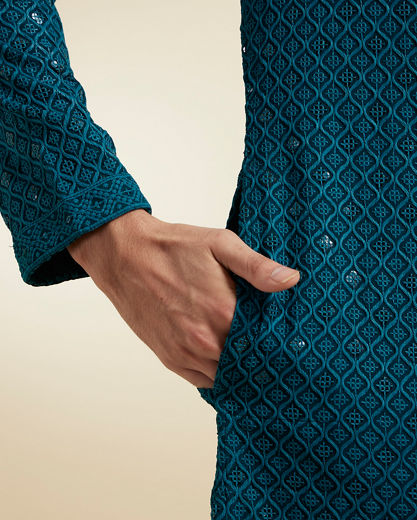 Diwas Men Teal Green Viscose Kurta Pajama