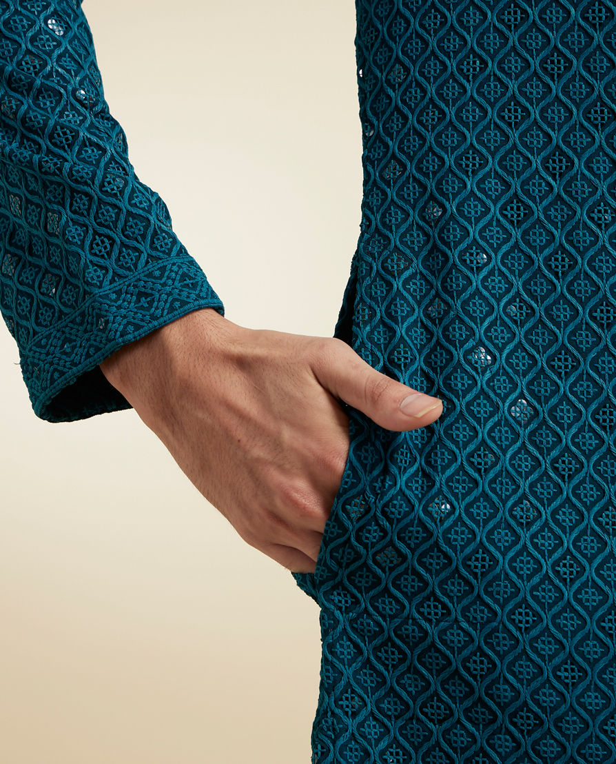 Diwas Men Teal Green Viscose Kurta Pajama