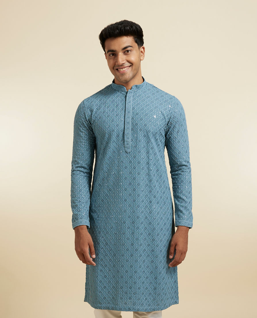 Diwas Men Greyish Blue Vibrance Kurta Pajama