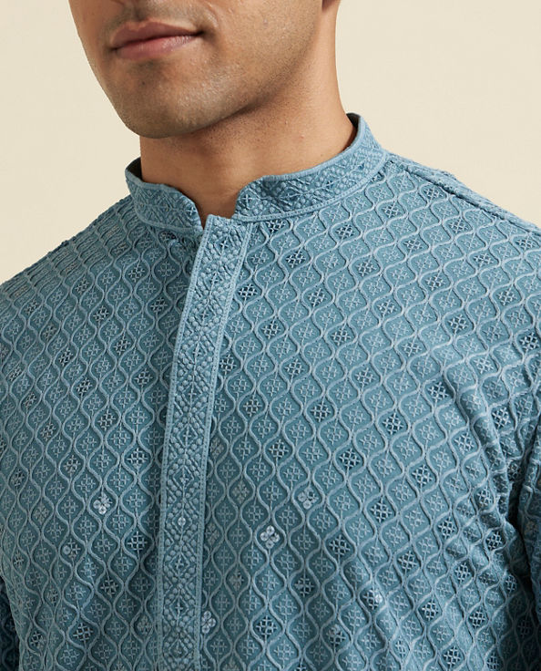 Diwas Men Greyish Blue Vibrance Kurta Pajama