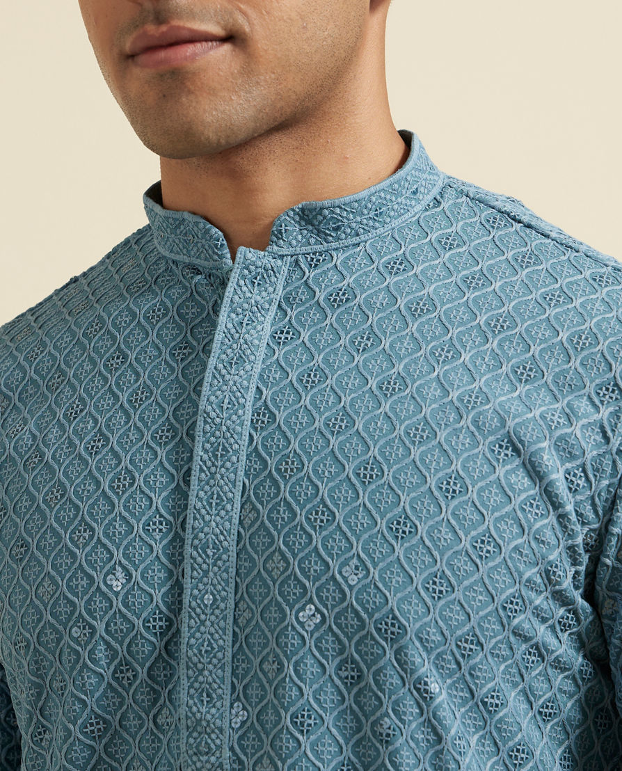 Diwas Men Greyish Blue Vibrance Kurta Pajama