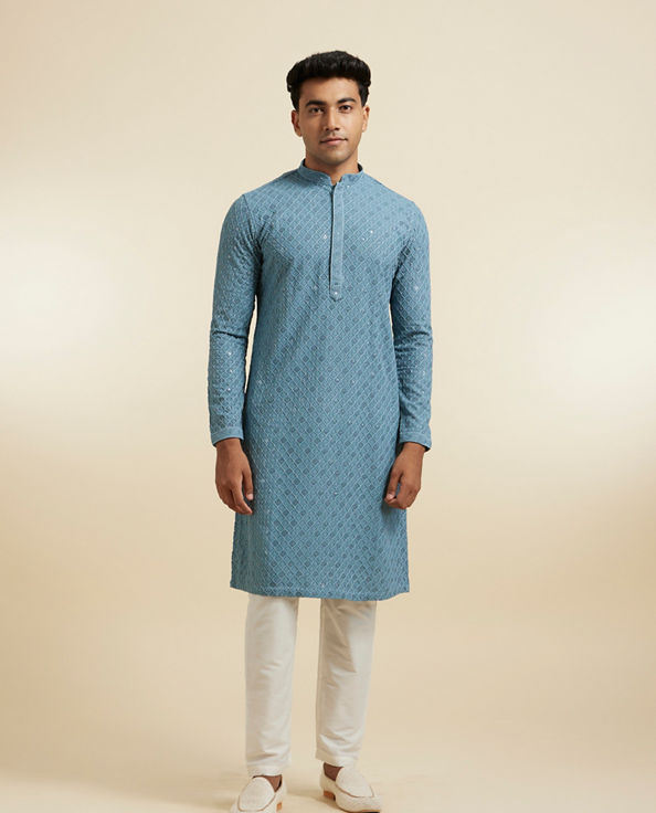 Diwas Men Greyish Blue Vibrance Kurta Pajama