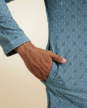 Diwas Men Greyish Blue Vibrance Kurta Pajama