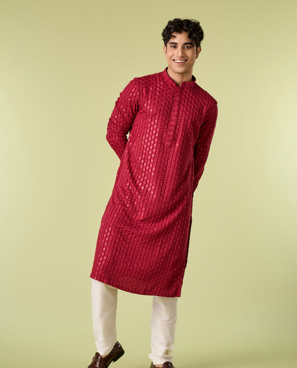 Diwas Men Maroon Elegance Kurta Pajama