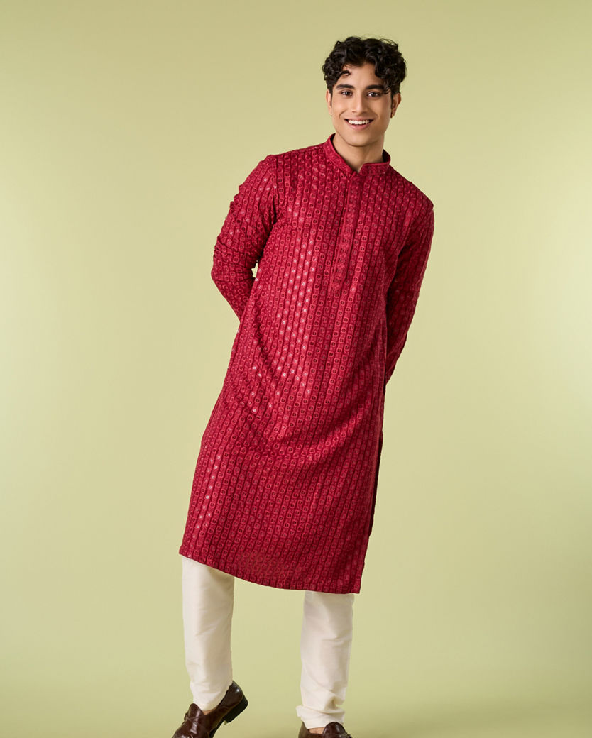 Diwas Men Maroon Elegance Kurta Pajama
