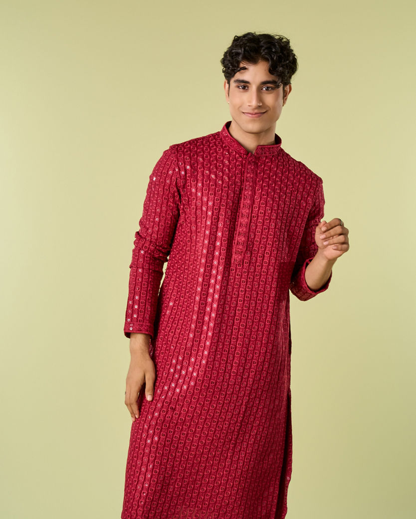 Diwas Men Maroon Elegance Kurta Pajama