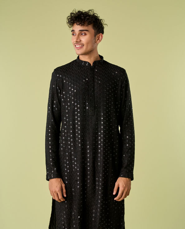 Diwas Men Black Viscose Kurta Pajama