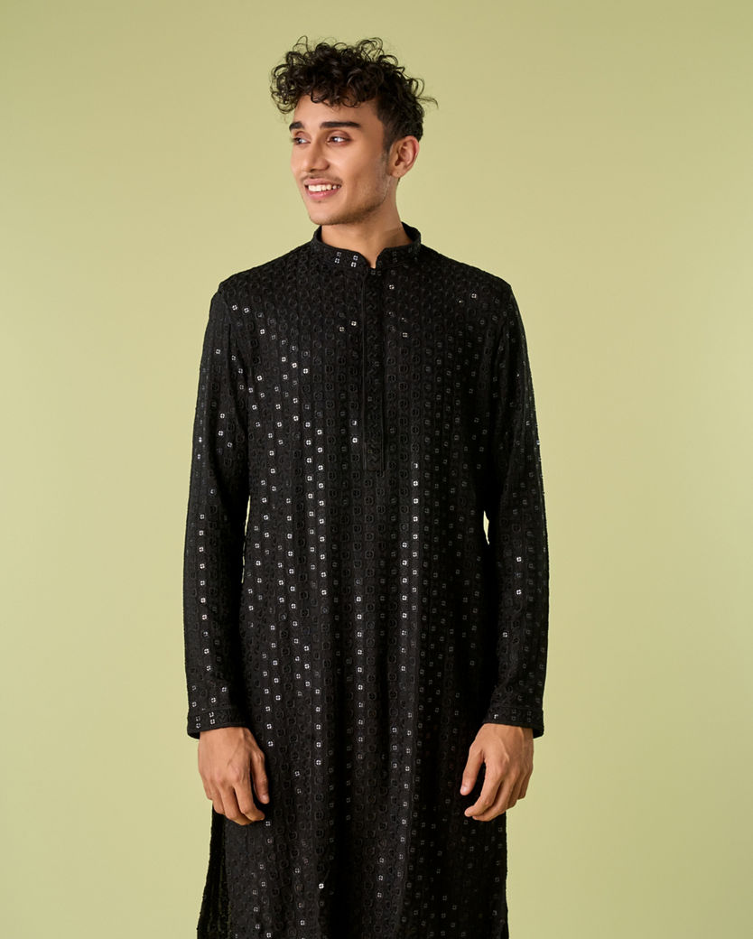 Diwas Men Black Viscose Kurta Pajama