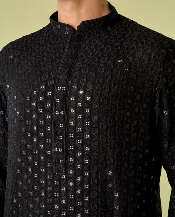Diwas Men Black Viscose Kurta Pajama