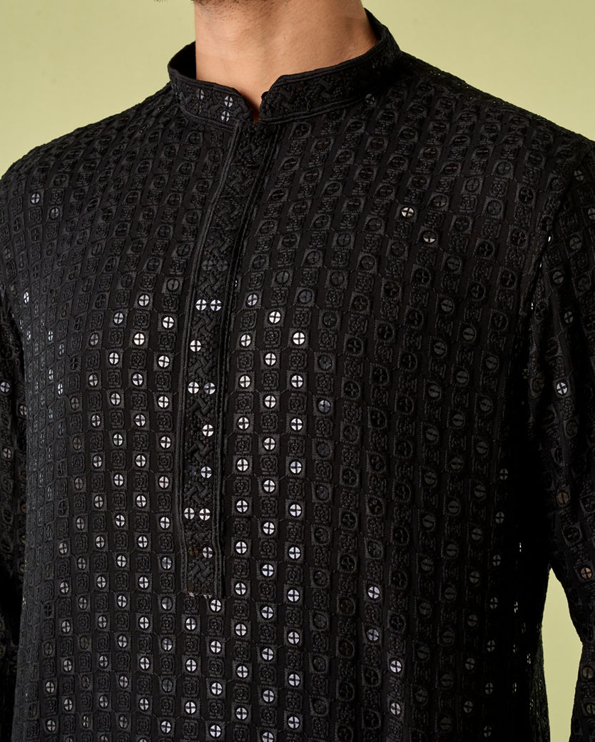 Diwas Men Black Viscose Kurta Pajama