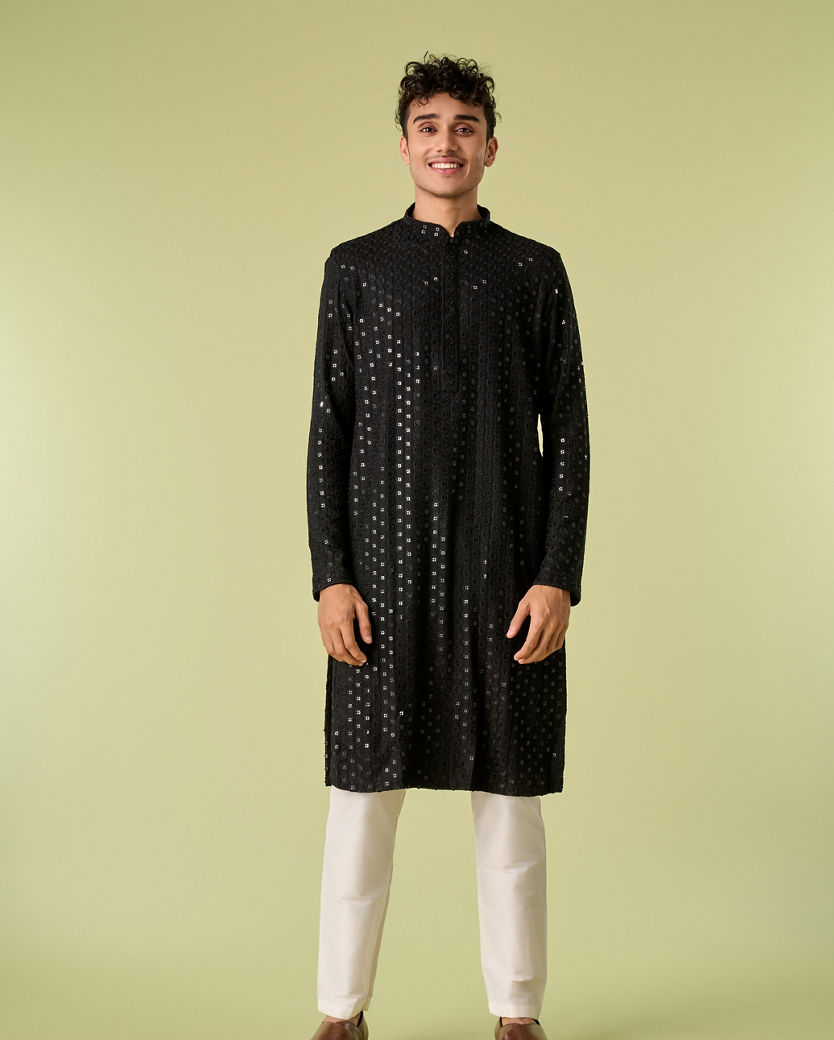 Diwas Men Black Viscose Kurta Pajama