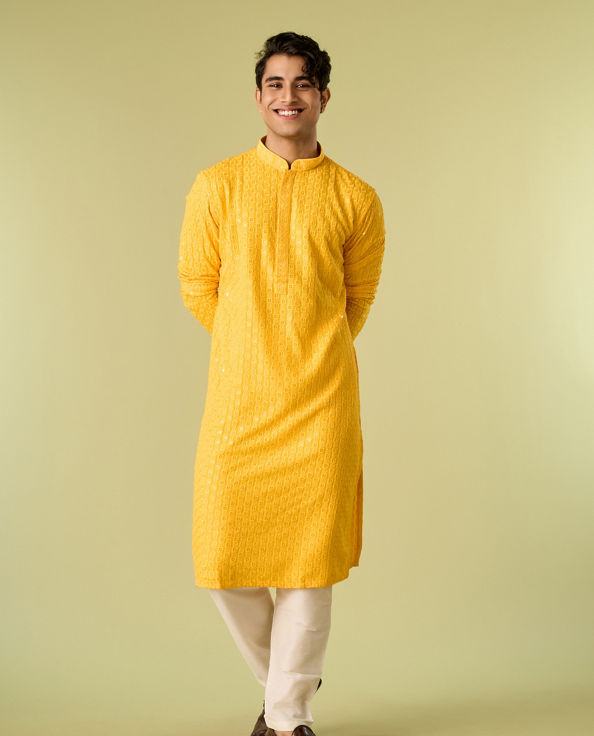 Diwas Men Radiant Yellow Viscose Kurta Pajama