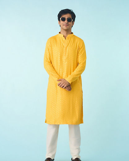 Diwas Men Radiant Yellow Viscose Kurta Pajama