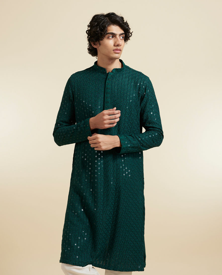 Diwas Men Dark Green Viscose Kurta Pajama