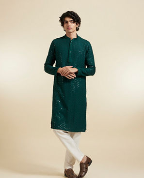 Diwas Men Dark Green Viscose Kurta Pajama