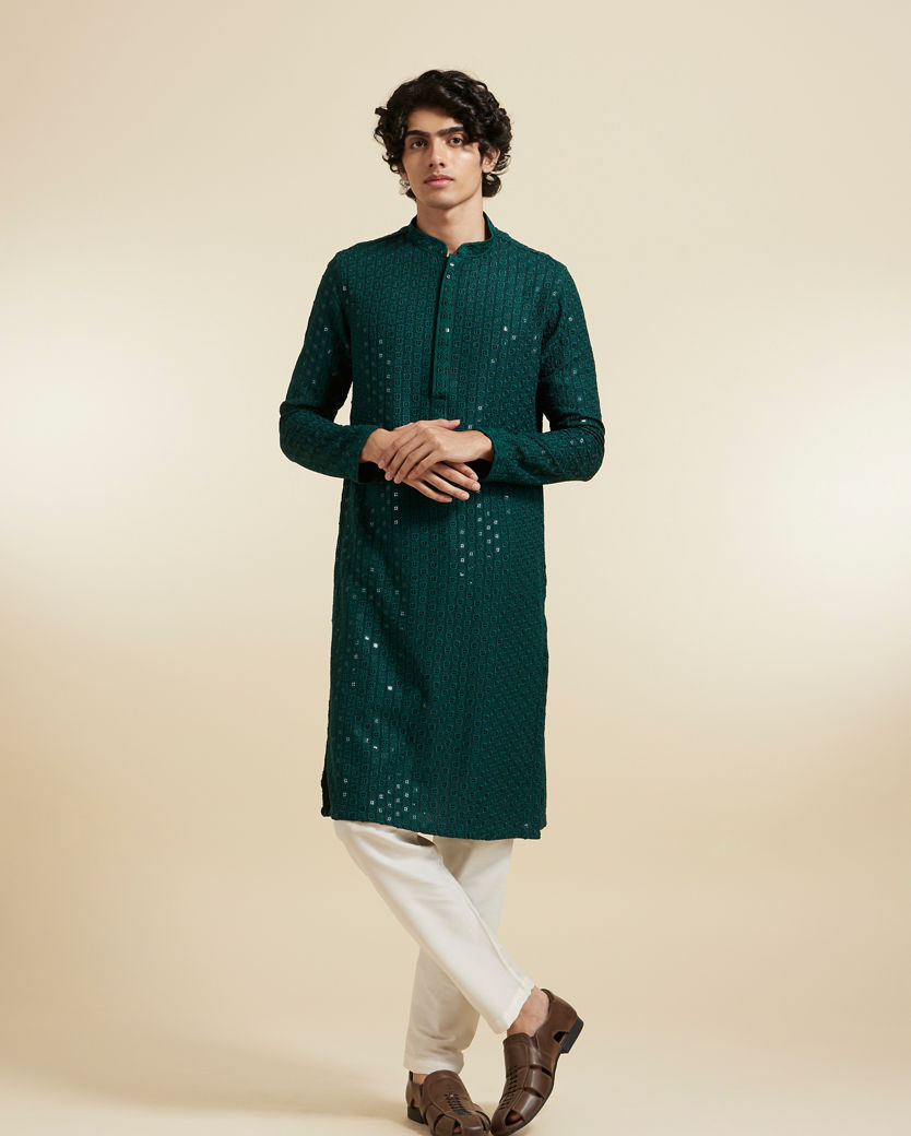 Diwas Men Dark Green Viscose Kurta Pajama