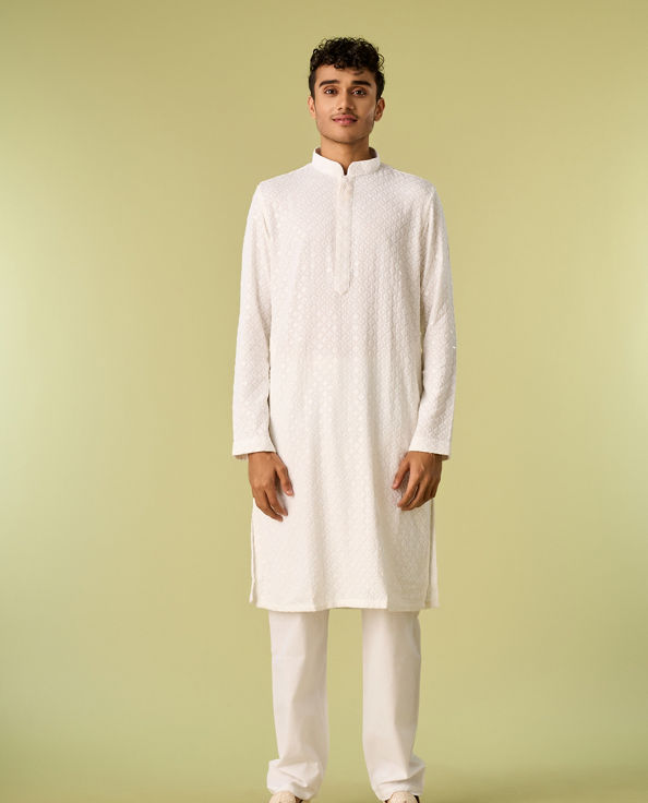 Diwas Men Glistening White Viscose Kurta Pajama