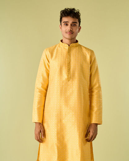 Diwas Men Fervent Yellow Art Silk Kurta Pajama Set