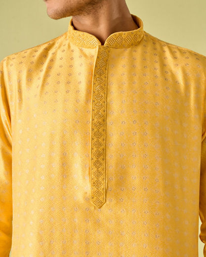 Diwas Men Fervent Yellow Art Silk Kurta Pajama Set
