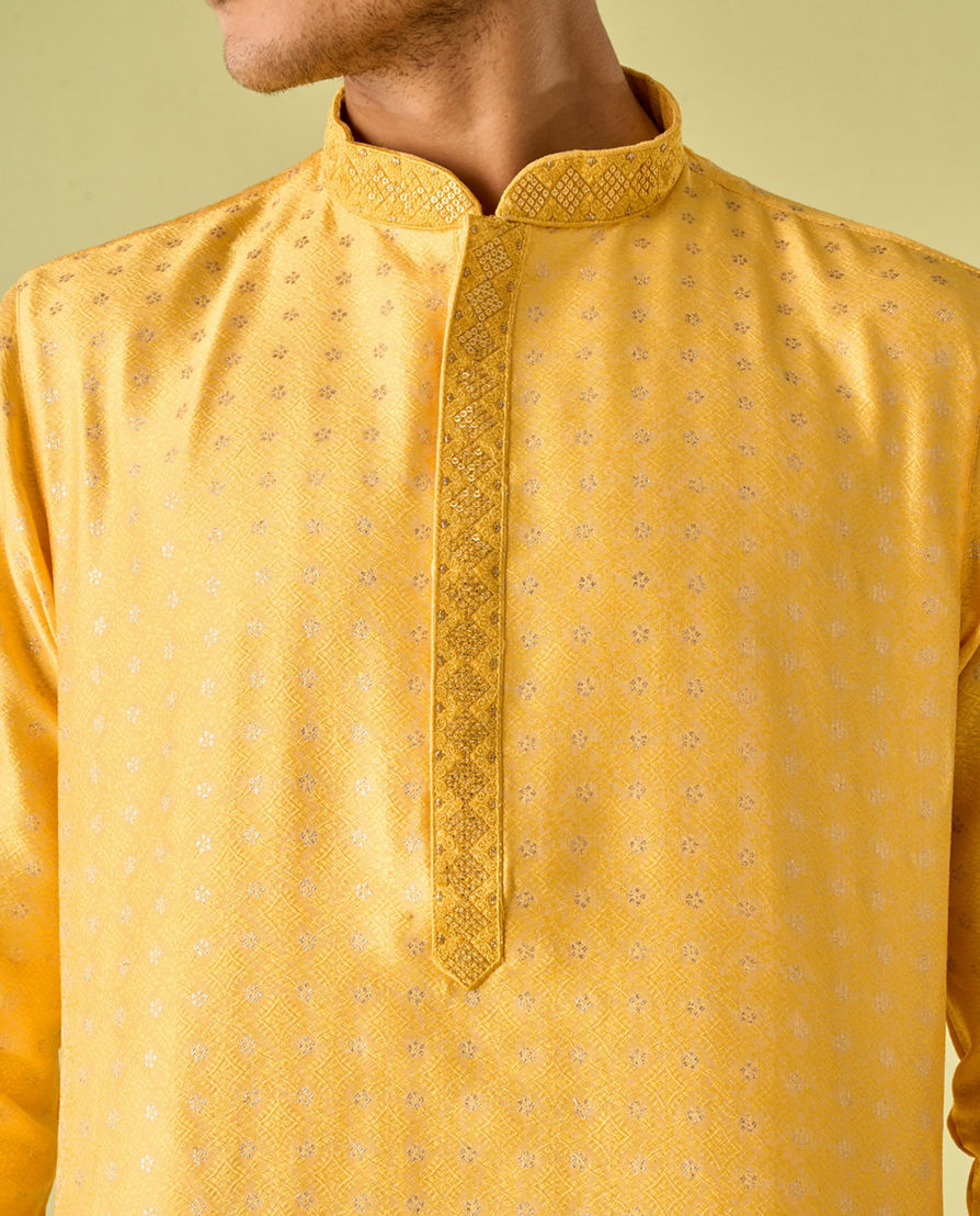 Diwas Men Fervent Yellow Art Silk Kurta Pajama Set