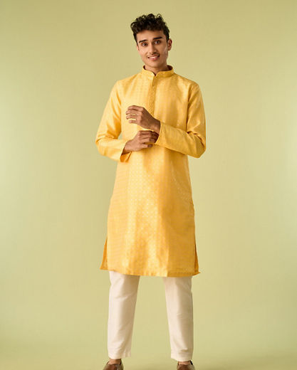 Diwas Men Fervent Yellow Art Silk Kurta Pajama Set