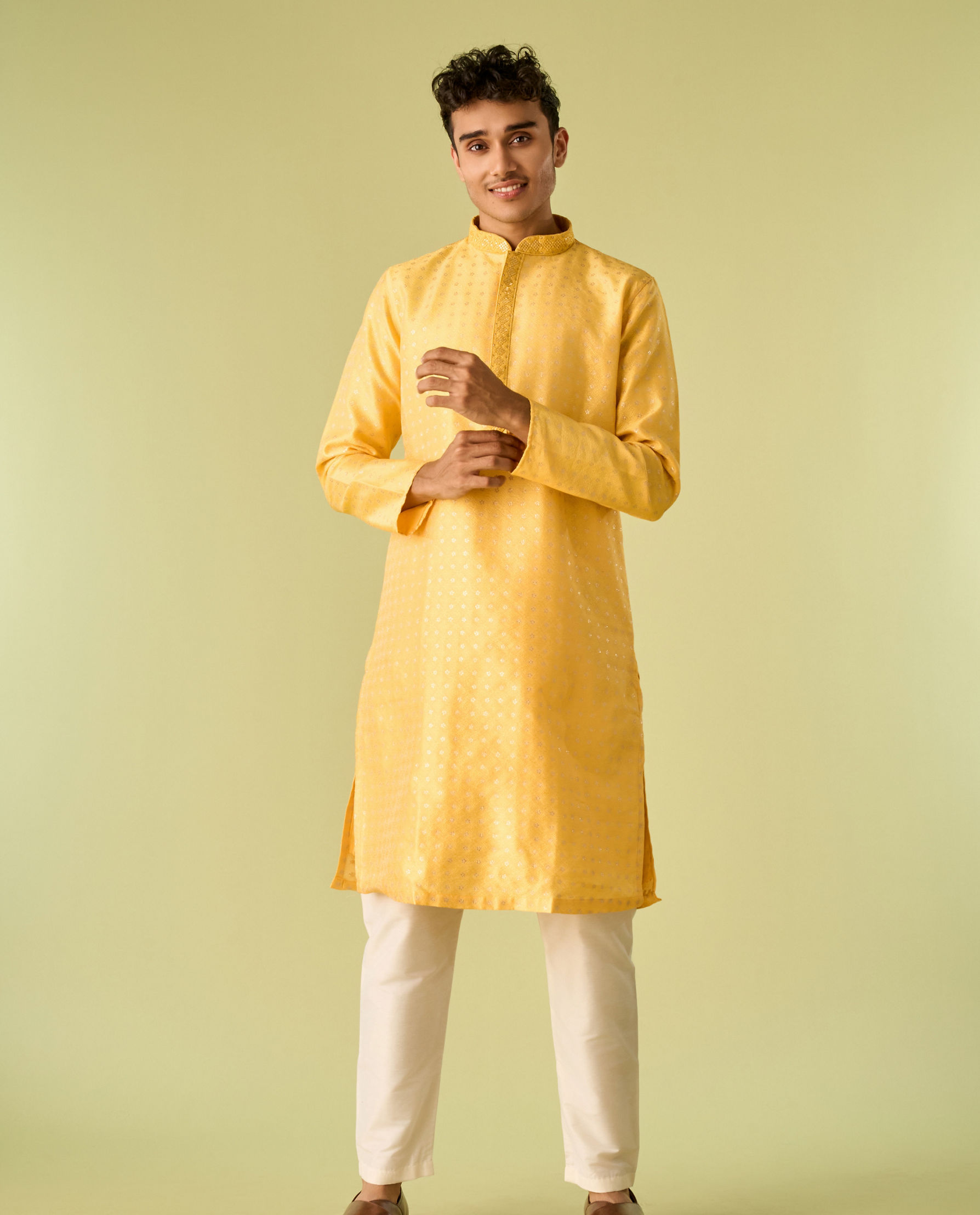 Diwas Men Fervent Yellow Art Silk Kurta Pajama Set