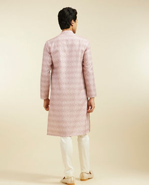 Diwas Men Baby Pink Grid Printed Kurta Pajama