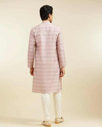 Diwas Men Baby Pink Grid Printed Kurta Pajama